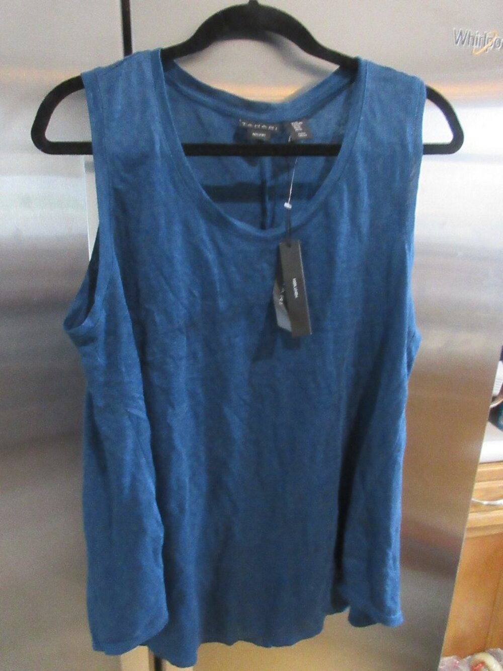 NWT Tahari 100% Linen Scoop Neck Tank teal xl new